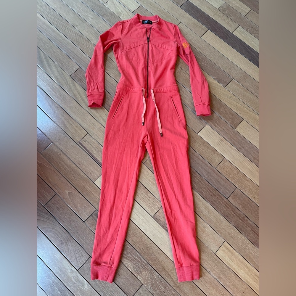 Lovello Elizabeth Coral Zip Front Jumpsuit Jogger Stretch One Piece Small - Picture 2 of 15